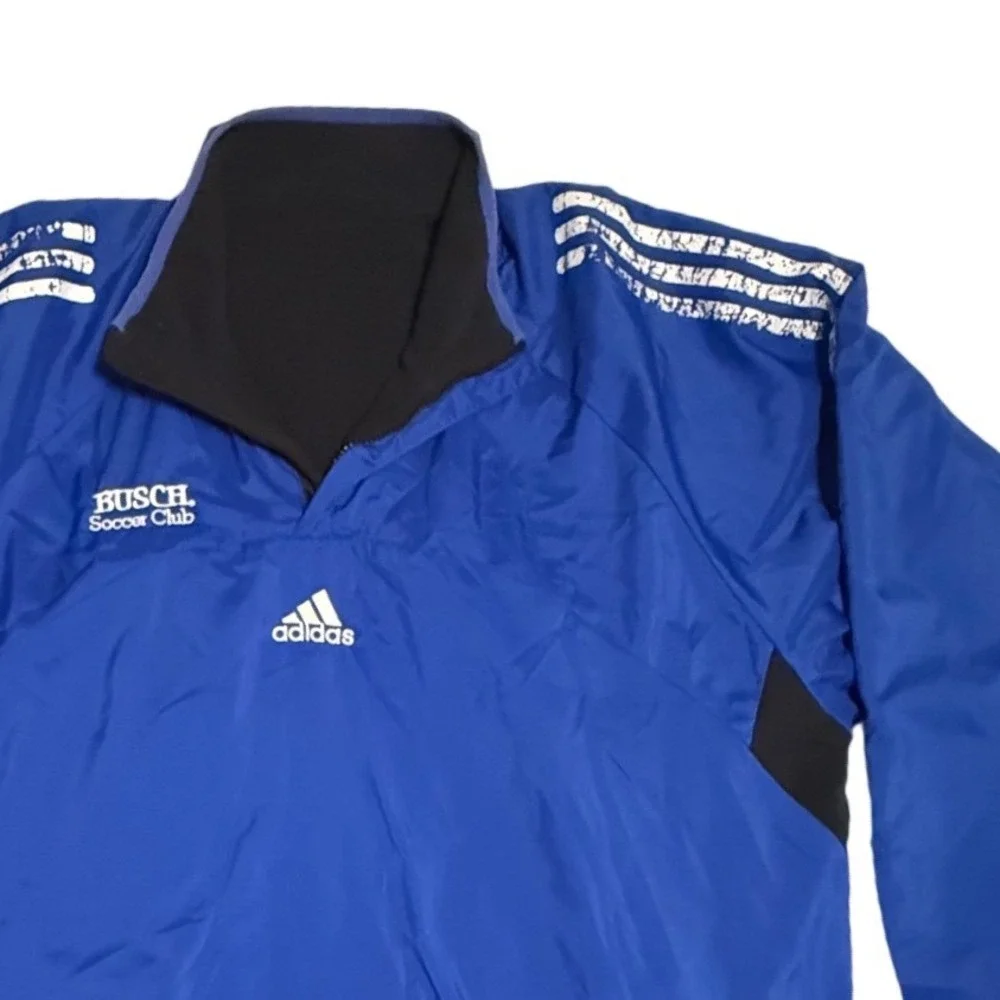 Adidas Busch Soccer‎ Club Reversible Jacket Mens Blue Windbreaker Black Fleece L
